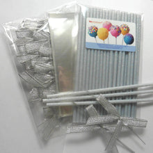 Load image into Gallery viewer, 25pcs 6" Plastic Dust Silver Glitter Sticks + Bags + Silver Ribbon bows