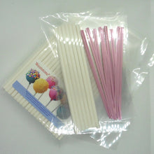 Load image into Gallery viewer, 100pcs 6" Lollipop Stick, 100 pcs Poly Bag,  100pcs Light Pink Twist Tie for cake pops in baby shower or party