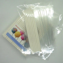 Load image into Gallery viewer, 100pcs 6" Lollipop Stick, 100 pcs Poly Bag,  100pcs clear Twist Tie for cake pops in parties