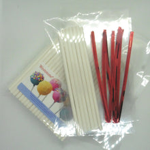 Load image into Gallery viewer, 100pcs 6" Lollipop Stick, 100 pcs Poly Bag,  100pcs Red Twist Tie for cake pops in parties