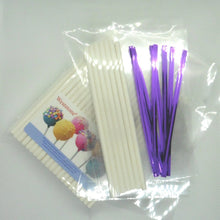 Load image into Gallery viewer, 100pcs 6" Lollipop Stick, 100 pcs Poly Bag,  100pcs Purple Twist Tie for cake pops in parties