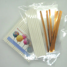 Load image into Gallery viewer, 100pcs 6" Lollipop Stick, 100 pcs Poly Bag,  100pcs Orange/Copper Twist Tie for cake pops in parties