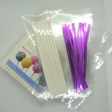 Load image into Gallery viewer, 100pcs 6" Lollipop Stick, 100 pcs Poly Bag,  100pcs Hot Pink Twist Tie for cake pops in baby shower or party