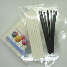 Load image into Gallery viewer, 100pcs 6" Lollipop Stick, 100 pcs Poly Bag,  100pcs Black Twist Tie for cake pops