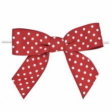 Load image into Gallery viewer, 50pcs 3 1/2" Red Dot Grosgrain Pre-Tied or Self-Adhesive Ribbon Bow for cello bags in Christmas Party