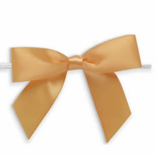 Load image into Gallery viewer, Weststone 50pcs Satin Yellow Gold Bows 3 1/2" Span x 2" Tail, Ribbon Width 1", Pre-Tied Bows or Self-Adhesive Bows (TTB35YGO)
