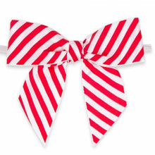 Load image into Gallery viewer, 50pcs 3 1/2" red and white stripes Satin Pre-Tied or Self-Adhesive Ribbon Bow for cello bags in wedding and Party (TTB35DSRW-50)