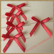 Load image into Gallery viewer, 25 Polka Dot Red Satin Pre-Tied Ribbon Bow for cello bag in wedding and Party