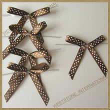 Load image into Gallery viewer, 25 Polka Dot Brown Satin Pre-Tied Ribbon Bow for cello bag in wedding and Party