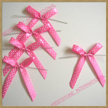 Load image into Gallery viewer, 25 Polka Dot Pink Satin Pre-Tied Ribbon Bow for cello bag in wedding and Party