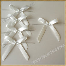 Load image into Gallery viewer, 25 Solid White Satin Pre-Tied Ribbon Bow for cello bag in wedding and Party