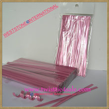 Load image into Gallery viewer, 1000 pcs 4 in Light Pink metallic twist ties for cello bags