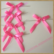 Load image into Gallery viewer, 25 Solid Pink Satin Pre-Tied Ribbon Bow for cello bag in wedding and Party