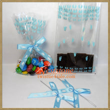 Load image into Gallery viewer, 25pcs 4"x6" footprints treat bags and ribbon bows for Baby Shower Party