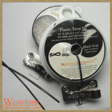 Load image into Gallery viewer, 65FT Plastic Twist Tie Spool with Cutter - Black Oval