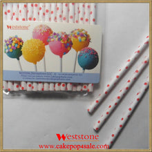 Load image into Gallery viewer, 25pcs 6" (15cm) Paper Sticks For Cake Pops or Lollipop Candy - Polka dot Red