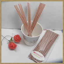 Load image into Gallery viewer, 50 pcs 5" Plaid Brown plastic twist ties for cello bags