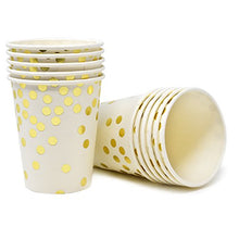 Load image into Gallery viewer, Amazon.com: Gift Boutique Gold Dot Disposable Paper Plates and Cups Set For 50; Gold Metallic Foil 50 Dinner Plates 50 Dessert Plates and 50 9 oz Cups for Thanksgiving Christmas Baby Shower Wedding Birthday: Gateway