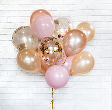 Load image into Gallery viewer, Amazon.com: HomyBasic Confetti Balloons 12" Pink SET 40.(Pink, Rose Gold, Champagne, Gold+Pink Confetti 10 EA) FREE 50m Ribbon +blow helper.Top Quality balloon for Toddler Girl Baby shower, Birthday Party,Wedding: Gateway