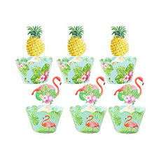 Load image into Gallery viewer, Amazon.com: ForPeak Flamingo Pineapple Cupcake Toppers Wrappers Set of 24 Tropical Theme Party Supply Double Side Printed for Birthday Baby Shower Wedding: Gateway