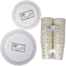 Load image into Gallery viewer, Amazon.com: Gift Boutique Gold Dot Disposable Paper Plates and Cups Set For 50; Gold Metallic Foil 50 Dinner Plates 50 Dessert Plates and 50 9 oz Cups for Thanksgiving Christmas Baby Shower Wedding Birthday: Gateway