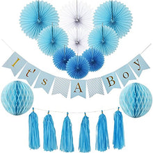 Load image into Gallery viewer, Amazon.com : Baby Shower Decorations for Boy kit, It's A Boy, Banner, Tissue Paper, Fans, Honeycomb Paper Balls, Tassels, Blue, Gold Foil, Hanging, Party Supplies, Indoor/Outdoor : Home &amp; Kitchen