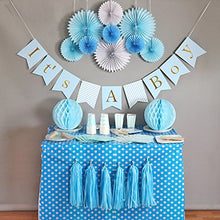 Load image into Gallery viewer, Amazon.com : Baby Shower Decorations for Boy kit, It's A Boy, Banner, Tissue Paper, Fans, Honeycomb Paper Balls, Tassels, Blue, Gold Foil, Hanging, Party Supplies, Indoor/Outdoor : Home &amp; Kitchen