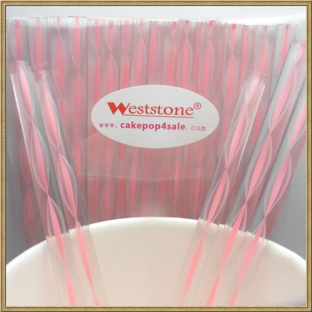 Reusable Heavy duty Pink Swirl - 40pcs 6 in x 7/32 Acrylic Sticks For Cake Pops or Candy Apple