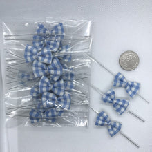 Load image into Gallery viewer, 25pcs Light Blue Gingham 3 mm x 2 mm Pre-Tied Ribbon Bows in wedding or birthday Party