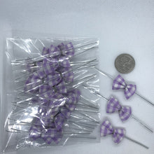 Load image into Gallery viewer, 25pcs Purple Gingham 3 mm x 2 mm Pre-Tied Ribbon Bows in wedding or birthday Party