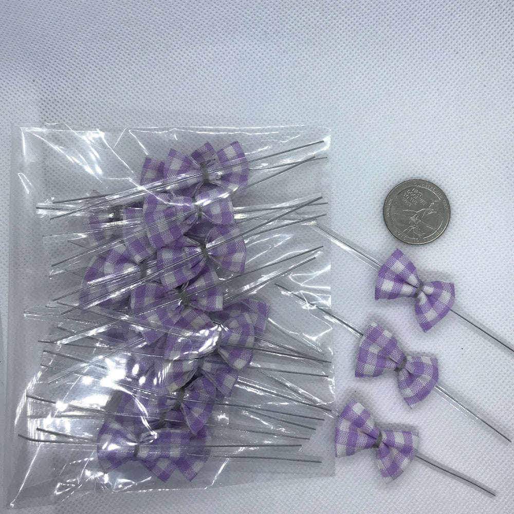 25pcs Purple Gingham 3 mm x 2 mm Pre-Tied Ribbon Bows in wedding or birthday Party