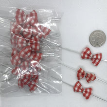 Load image into Gallery viewer, 25pcs Red Gingham 3 mm x 2 mm Pre-Tied Ribbon Bows in wedding or birthday Party