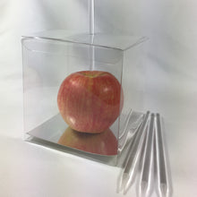 Load image into Gallery viewer, 20pcs Candy Apple Packing Sets - 4&quot;x4&quot;x4&quot; Candy Apple Box With 8mm Hole Top, 6”x7/32” Clear Pointed Sticks and 4”x4” Silver Paper Board