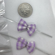 Load image into Gallery viewer, 25pcs Purple Gingham 3 mm x 2 mm Pre-Tied Ribbon Bows in wedding or birthday Party