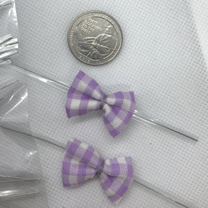 25pcs Purple Gingham 3 mm x 2 mm Pre-Tied Ribbon Bows in wedding or birthday Party