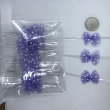 Load image into Gallery viewer, 25pcs Purple Polka Dotted 3 mm x 2 mm Pre-Tied Ribbon Bows in wedding or birthday Party