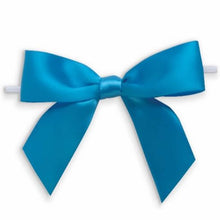 Load image into Gallery viewer, Weststone 50pcs Satin Island Blue Bows 3 1/2" Span x 2" Tail, Ribbon Width 1", Pre-Tied Bows or Self-Adhesive Bows (TTB35IBL)