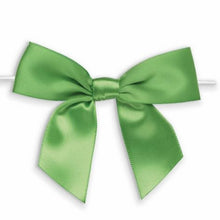 Load image into Gallery viewer, Weststone 50pcs Satin Kiwi Bows 3 1/2" Span x 2" Tail, Ribbon Width 1", Pre-Tied Bows or Self-Adhesive Bows (TTB35KIW)