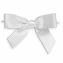 Load image into Gallery viewer, Weststone 50pcs Satin White Bows 3 1/2" Span x 2" Tail, Ribbon Width 1", Pre-Tied Bows or Self-Adhesive Bows (TTB35WHI)
