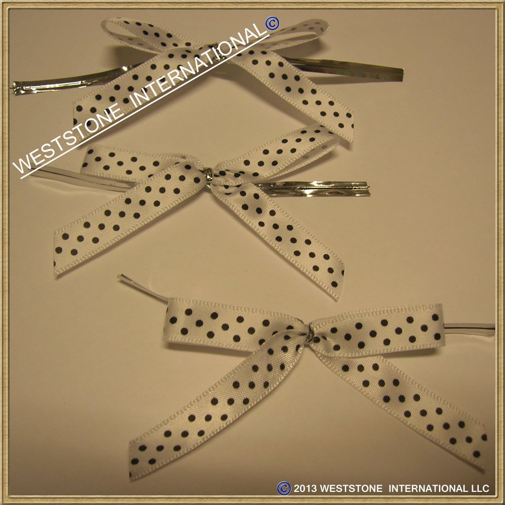 25 Polka Dot Black Satin Pre-Tied Ribbon Bow for cello bag