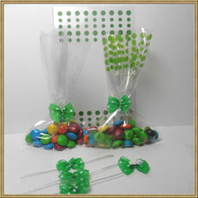 Load image into Gallery viewer, 50 Pcs Pre-tied Organza Green Polka dot Ribbon Bows + 50pcs bags