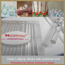 Load image into Gallery viewer, Resuable 100pcs 6" (15cm) Crystal Clear Lollipop Sticks For Cake Pops or Lollipop Candy - Solid acrylic