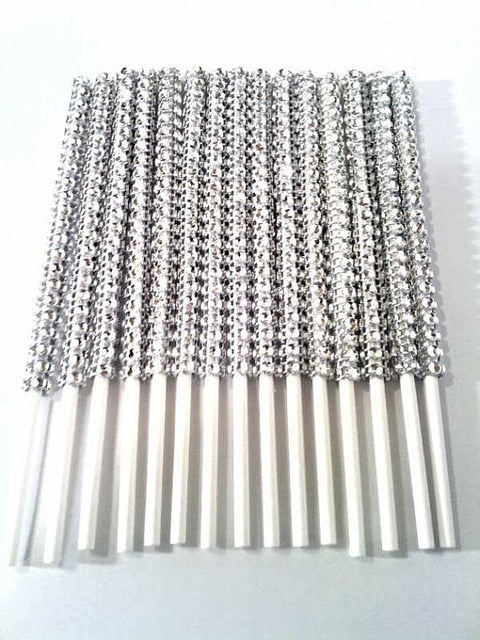 24pcs/48pcs Bling Candy Apple Sticks Silver Rhinestone Candy Apple Sticks